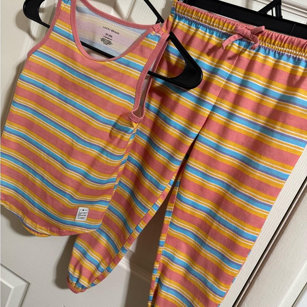 Lucky Brand Girls Pink, Yellow & Blue Striped Tank and Jogger Pajama/Lounge Set